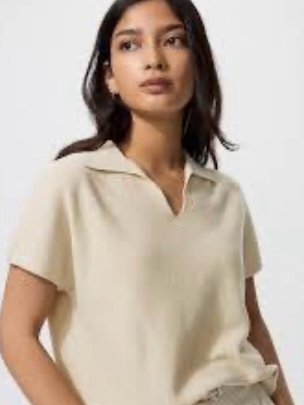 Uniqlo Beige Cropped Polo Knit Top